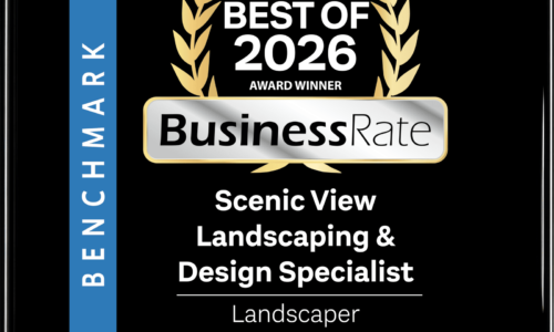 Best of 2026 BusinessRate award plaque naming Scenic View Landscaping & Design Specialist the top landscaper in Keyport, New Jersey